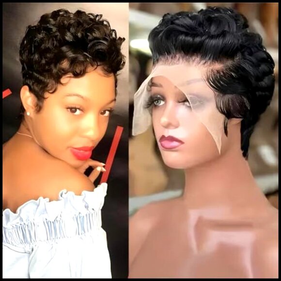 Short Curly Pixie Cut Lace Front Wig Human Hair Glueless Wear & Go